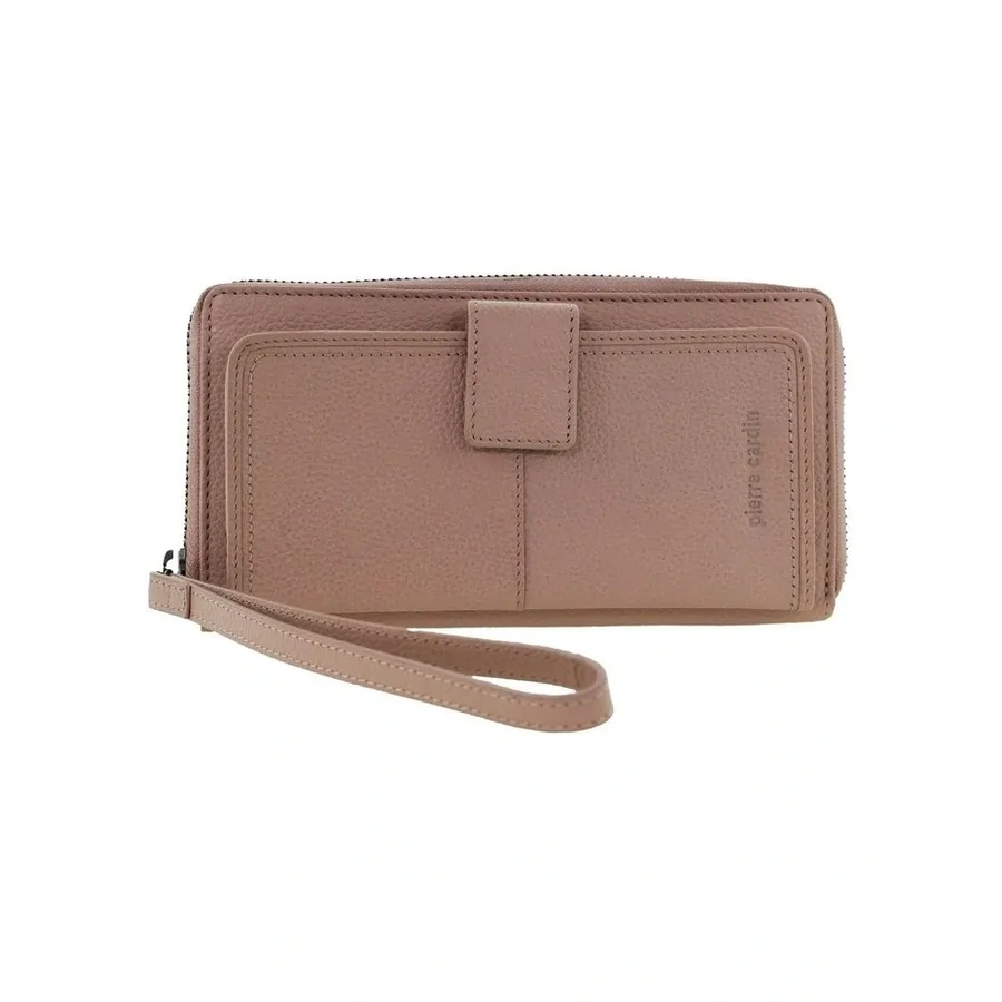 Pierre Cardin Womens Leather Zip Around Wallet RFID Italian Leather Wristlet in Pink