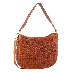 Pierre Cardin Woven Leather Ladies Crossbody Messenger Bag Travel - Cognac