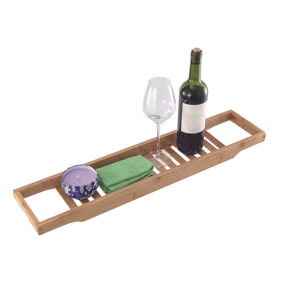 Bathroom Bamboo Bath Caddy Book Wine Glass Holder Tray Over Bathtub Rack Support