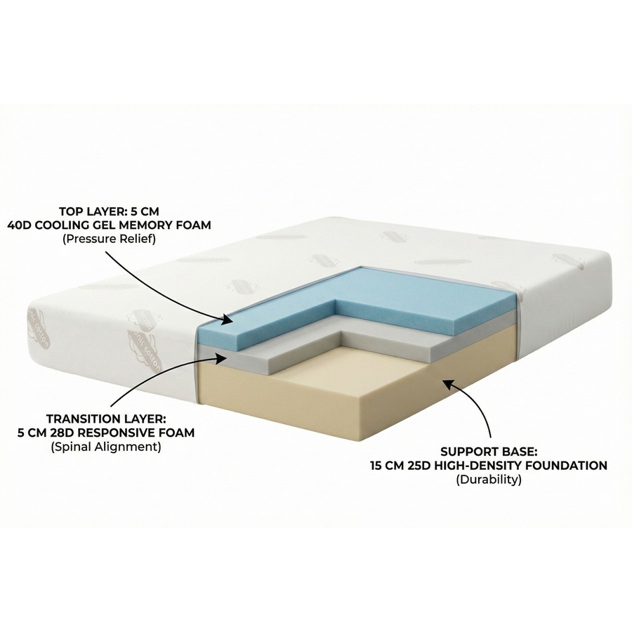 Premium Memory Foam Mattress w/ Organic Cotton Fabric - Queen