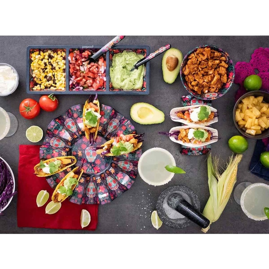 Prepara Taco Holder Carousel Tray, Holds 10 Mexican Tacos, Day of The Dead