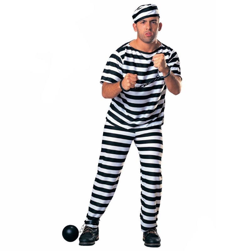 Buy PRISONER COSTUME Halloween Jail Convict Adult Outfit Black White ...