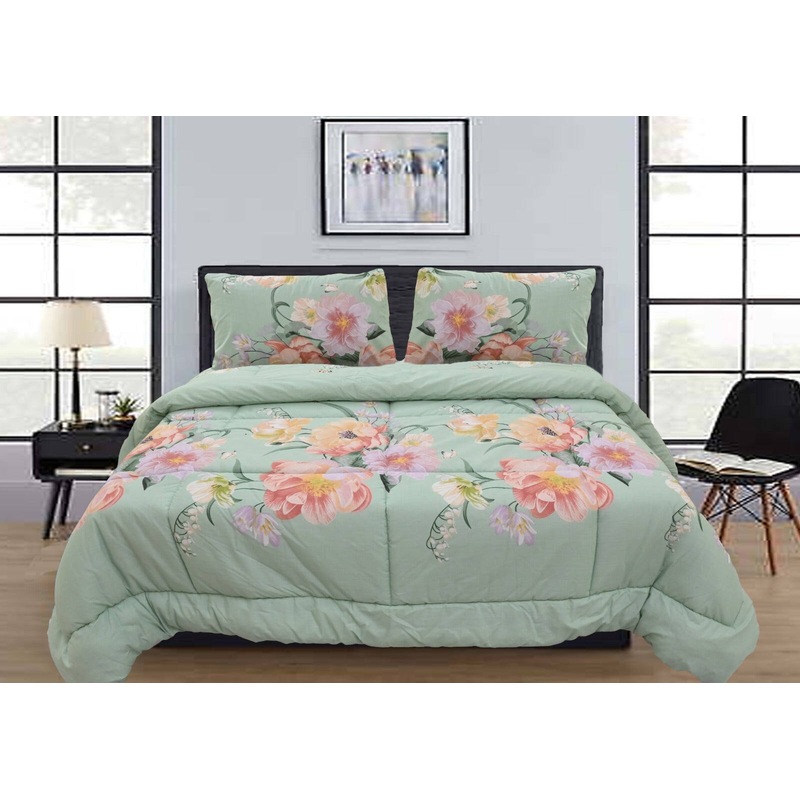 Buy Queen Comforter Set with 2 Pillow Cases in Green Floral MyDeal