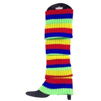 RAINBOW LEG WARMERS Stocking Ribbed High Knitted Socks Chunky Dance 80s Party