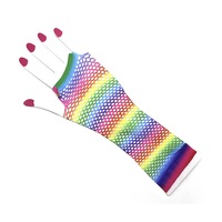 Rainbow Stripe Fishnet Fingerless Gloves 80s Costume Burlesque Mardi Gras Dance
