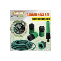 5pc Garden Water Hose Pipe w/ Connecting Set 15m For Watering Garden Car Wash