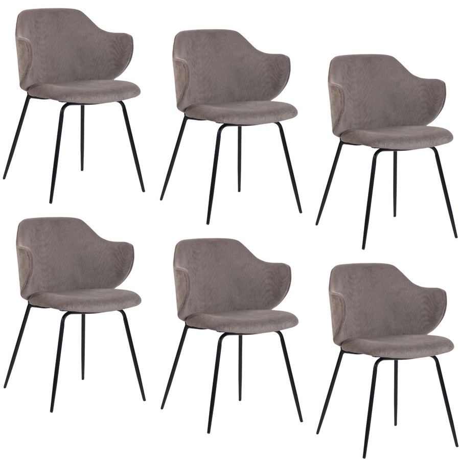 Set of 6 Dining Chairs with Corduroy Cord Fabric in Grey