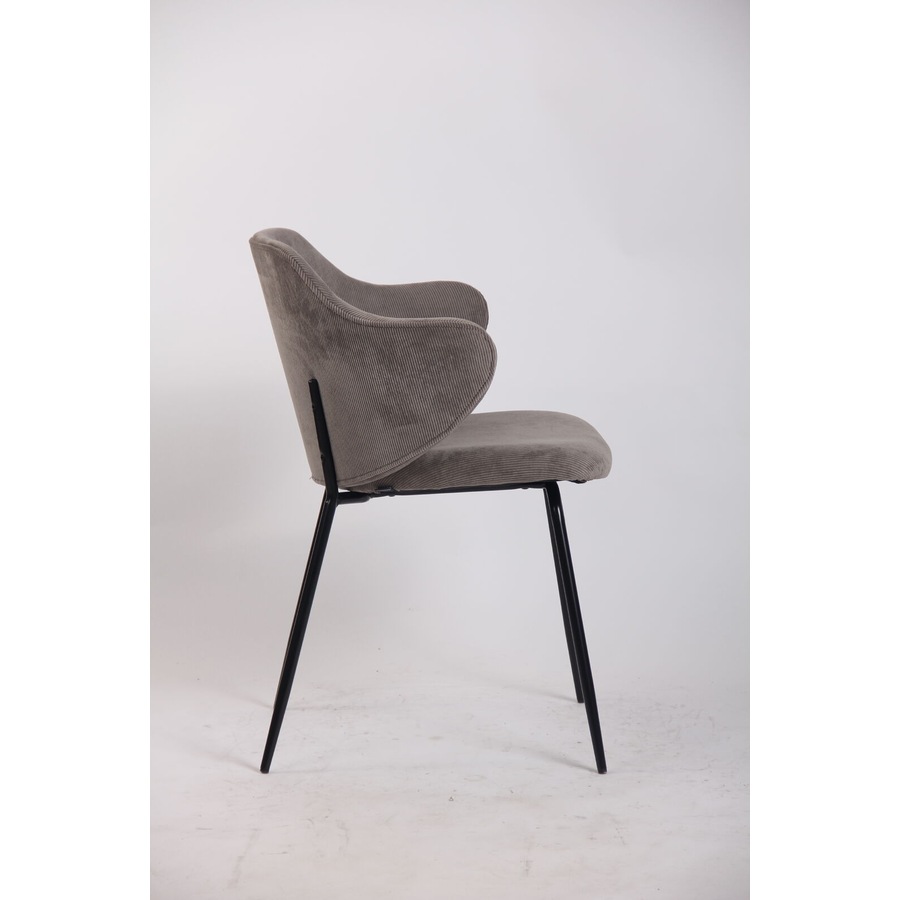 Set of 6 Dining Chairs with Corduroy Cord Fabric in Grey