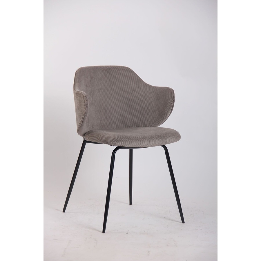 Set of 6 Dining Chairs with Corduroy Cord Fabric in Grey