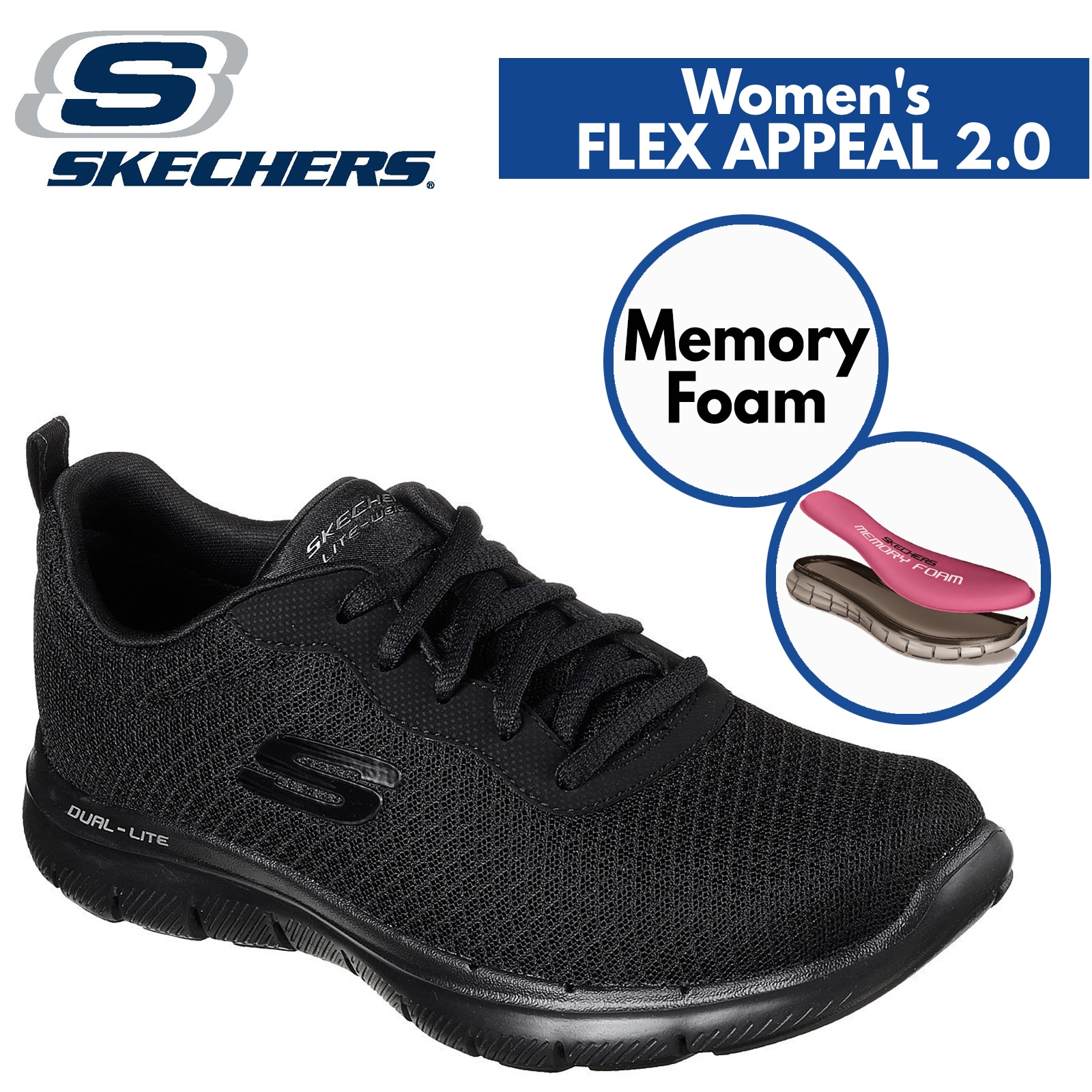 Skechers Women S Flex Appeal 2 0 Air Cooled Memory Foam Sneakers Shoes   Skechers Women S Flex Appeal 2 0 Air Cooled Memory Foam Sneakers Shoes Black Black 765558 01 