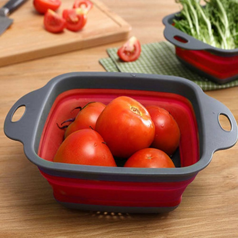 Square Draining Basket Collapsible Silicone Kitchen Storage Bag Fruit and Vegetable Basket Folding Filter