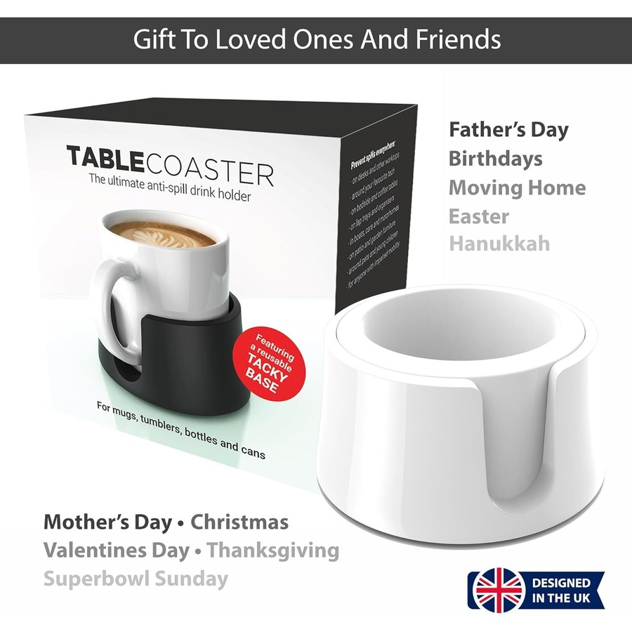 Table Coaster Anti-Spill Drink Holder Tray Couch Seat Car Office Travel - White