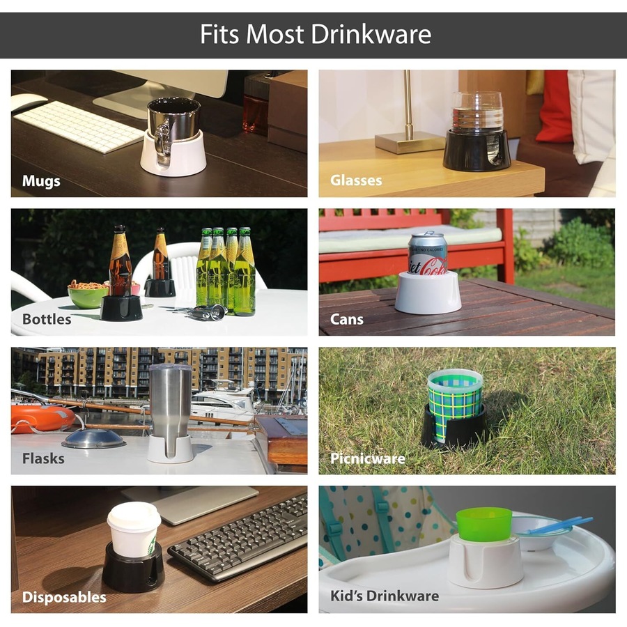 Table Coaster Anti-Spill Drink Holder Tray Couch Seat Car Office Travel - White