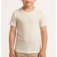 Thermo Fleece Childrens Merino Wool Blend Thermal Underwear Kids Short Sleeve Tee Top - Natural