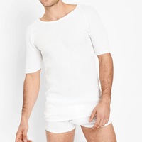 Thermo Fleece Mens Thermal Short Sleeve Top T Shirt Baselayer Cotton Blend Winter - White - Size S