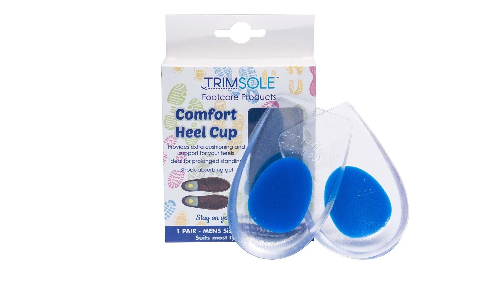 TRIMSOLE Mens Comfort Heel Cup Silicone Gel Pad Cushion Insoles Inserts (1 Pair)