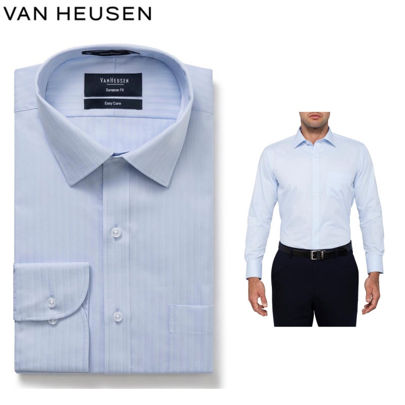 Buy Van Heusen Euro Tailored Fit Herringbone Self Stripe Shirt Long ...