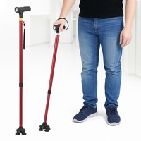 Walking Stick Cane Folding With Light LED Strap Handle Metal Adjustable - 4 Legs