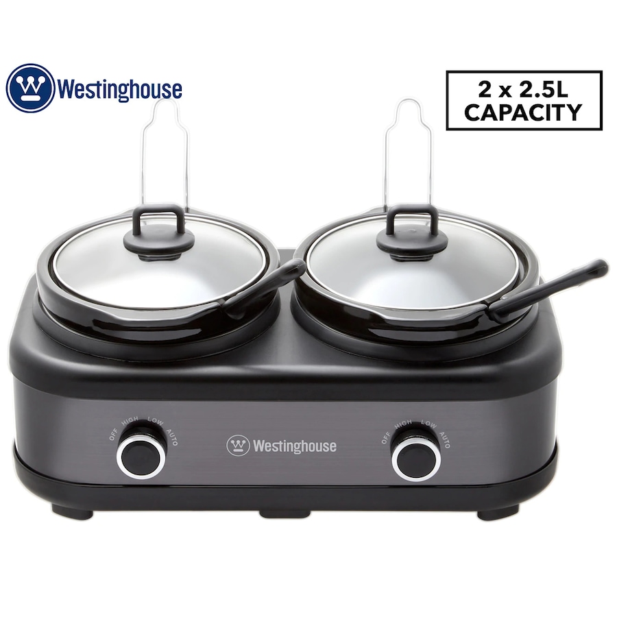 Westinghouse 2 Pot Slow Cooker - Black/Stainless Steel WHSC06KS