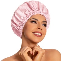 Womens Double-Layer Waterproof Shower Cap Reusable Hat Bath Hair Treatment