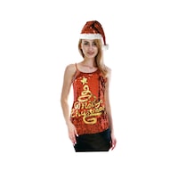 Womens Merry Christmas Tree Sequin Singlet Camisole Cami Costume Xmas Party