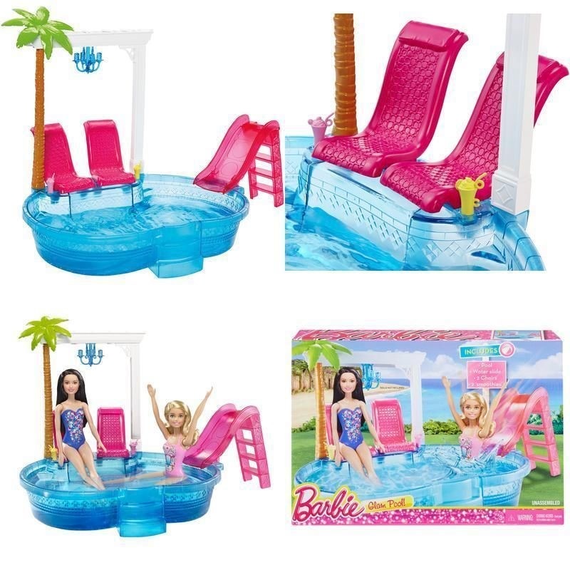 barbie glam pool party playset