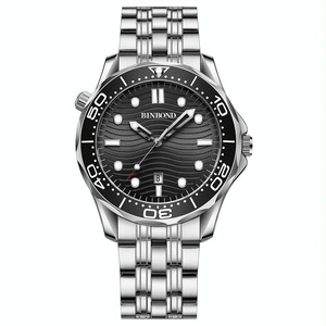 30M Waterproof Men Sports Quartz Watch - White Steel With Luminous Black Surface