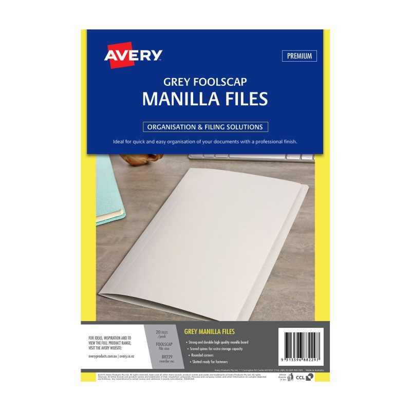 Buy AVERY Manilla Folder Grey FC Pack of 20 - MyDeal Australia