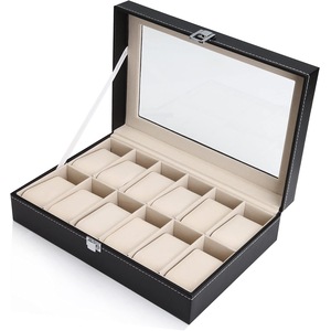 Black PU Leather Watch Organizer Display Storage Box Cases for Men & Women (12 slots)