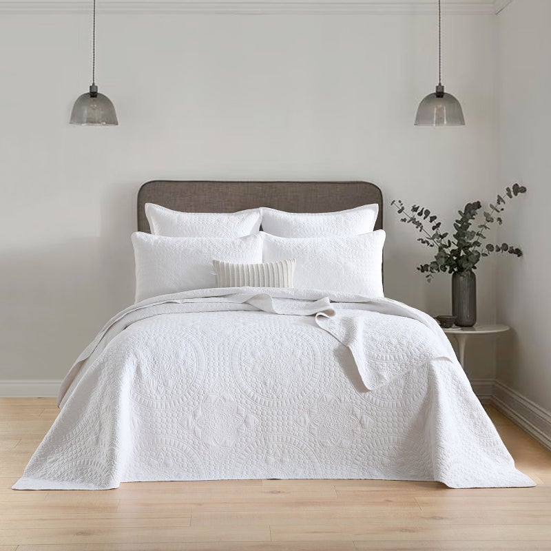 Buy Renee Taylor Asher Jacquard Coverlet Set White - MyDeal