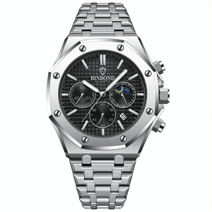 Waterproof Business Quartz Watch - Multifunctional Luminous - White Steel / Black