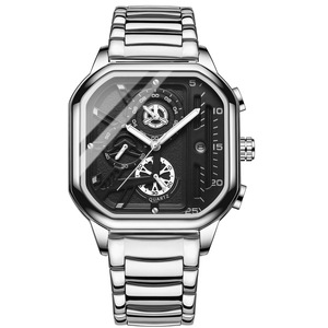 Waterproof Luminous Square Quartz Watch - White Steel With Black And White Accents - 30M