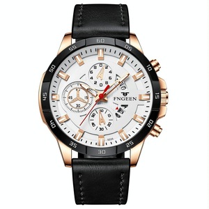 Waterproof Quartz Watch With Black Leather Strap And Rose Shell Design
