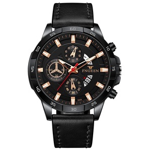 Waterproof Quartz Watch With Black Leather Strap And Shell