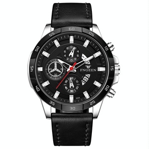 Waterproof Quartz Watch With Black Leather Strap And White Shell