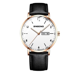 Waterproof Ultra-Thin Quartz Luminous Watch With Starry Design - Black Leather / Rose Gold / White - 30M