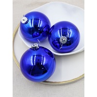BLUE 120mm Christmas Baubles 3 Balls Gloss