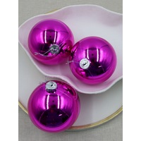 HOT PINK Christmas Baubles 120mm 3 Balls Gloss