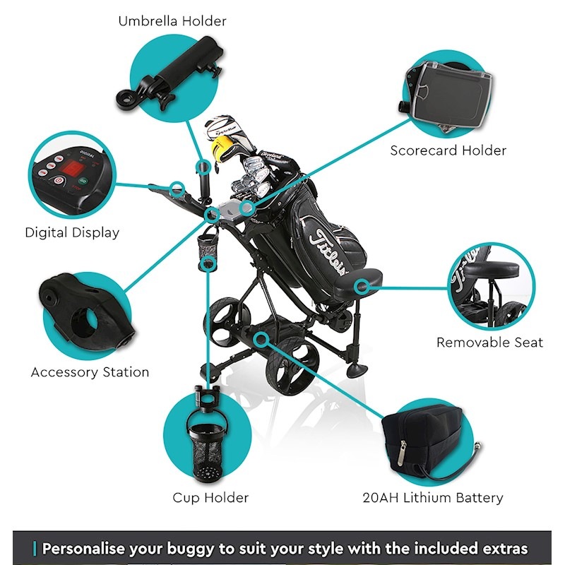 Electric Golf Buggy 3Wheel Black Trolley w/ Remote and Digital Control