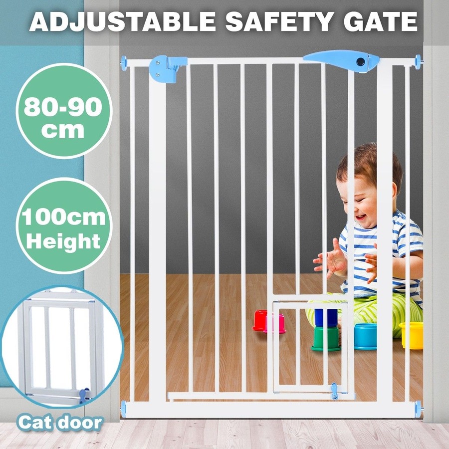 Baby Child Pet Safety Gate Stairway Barrier with Cat Door 100cm Tall