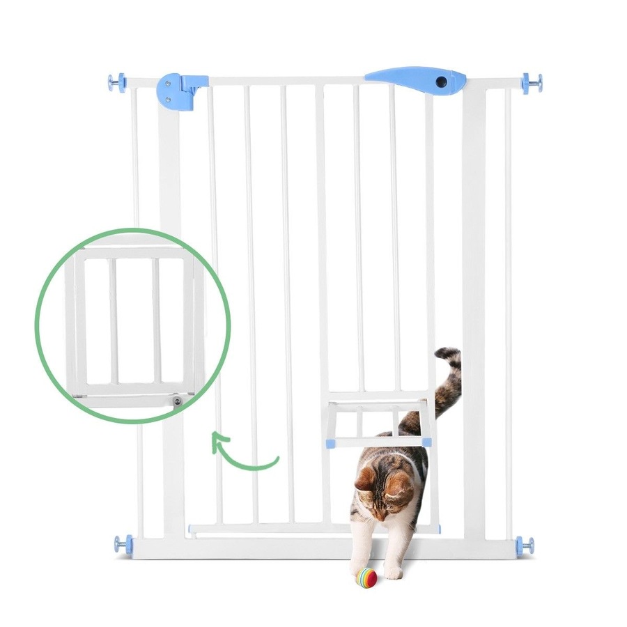 Baby Child Pet Safety Gate Stairway Barrier with Cat Door 100cm Tall