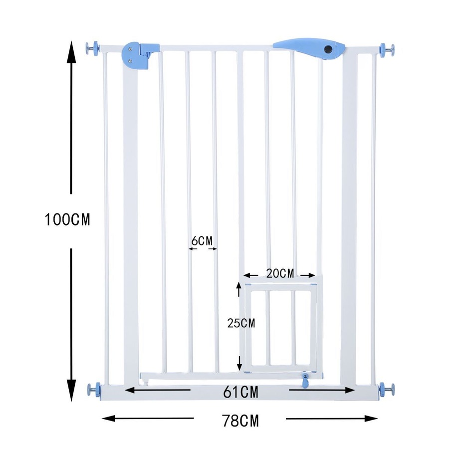 Baby Child Pet Safety Gate Stairway Barrier with Cat Door 100cm Tall