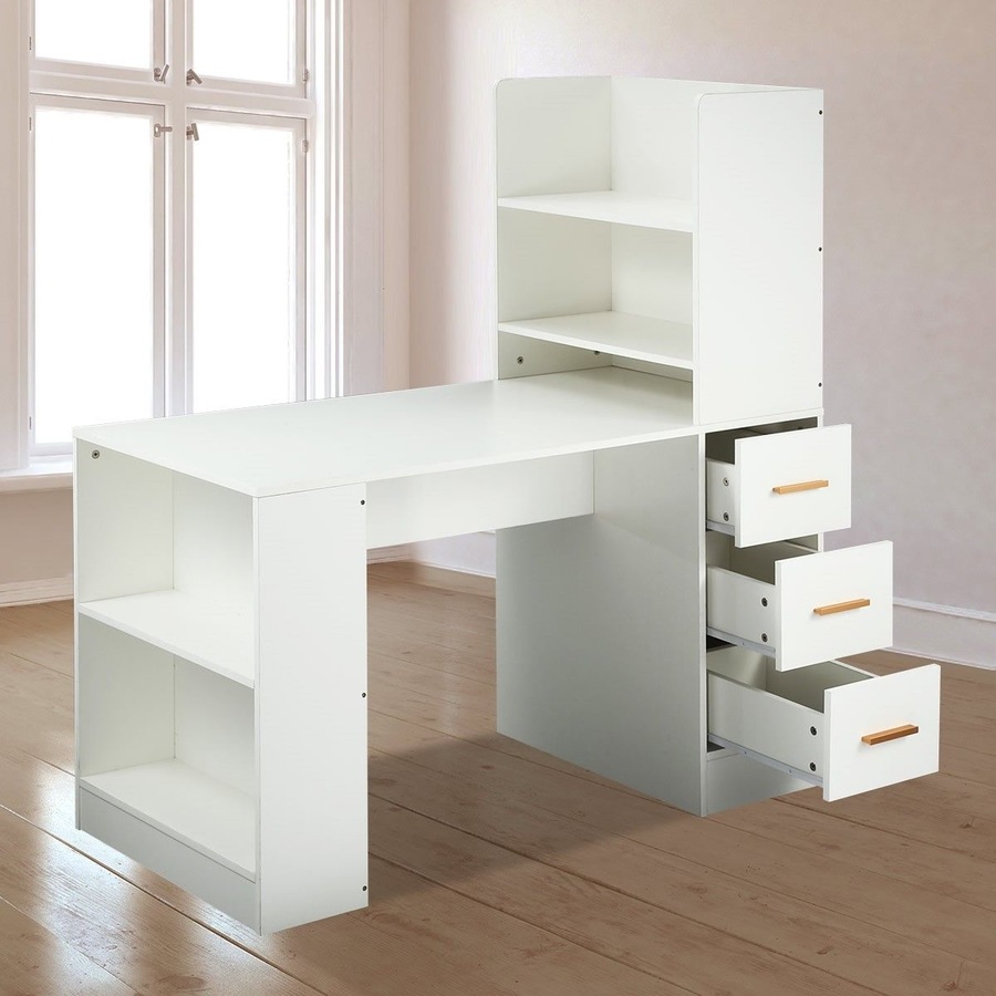 120cm Computer Desk Hutch with Shelves and Drawers on Side Home Office Furniture