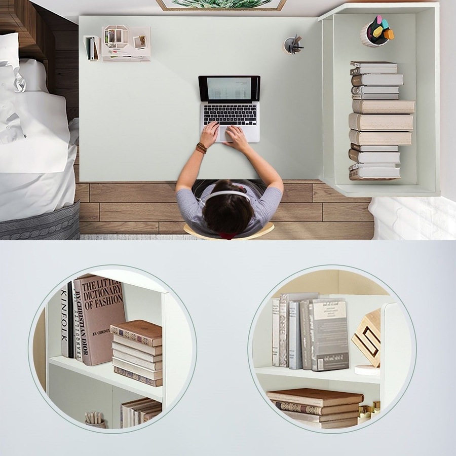 120cm Computer Desk Hutch with Shelves and Drawers on Side Home Office Furniture