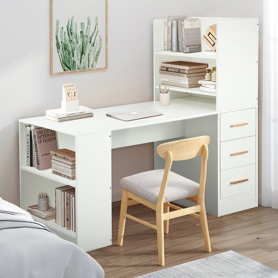 120cm Computer Desk Hutch with Shelves and Drawers on Side Home Office Furniture