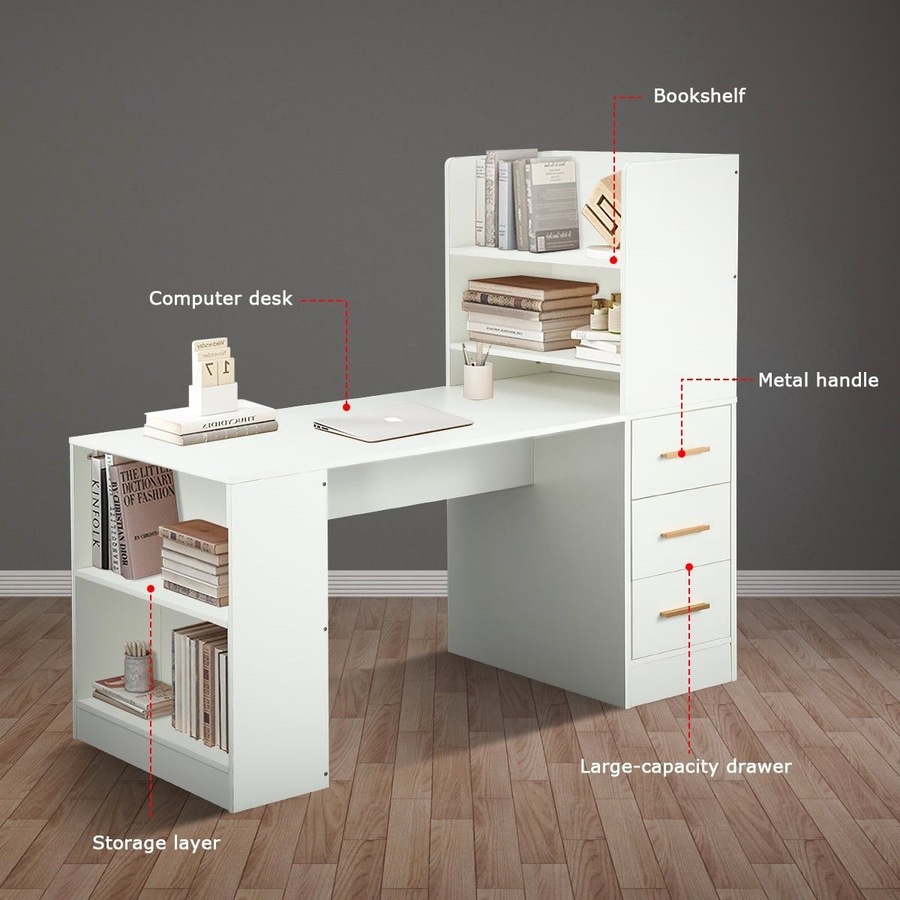 120cm Computer Desk Hutch with Shelves and Drawers on Side Home Office Furniture