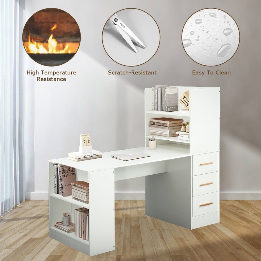 120cm Computer Desk Hutch with Shelves and Drawers on Side Home Office Furniture