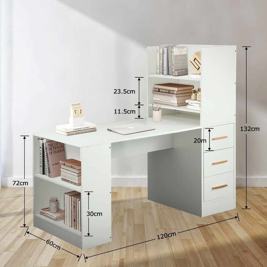 120cm Computer Desk Hutch with Shelves and Drawers on Side Home Office Furniture