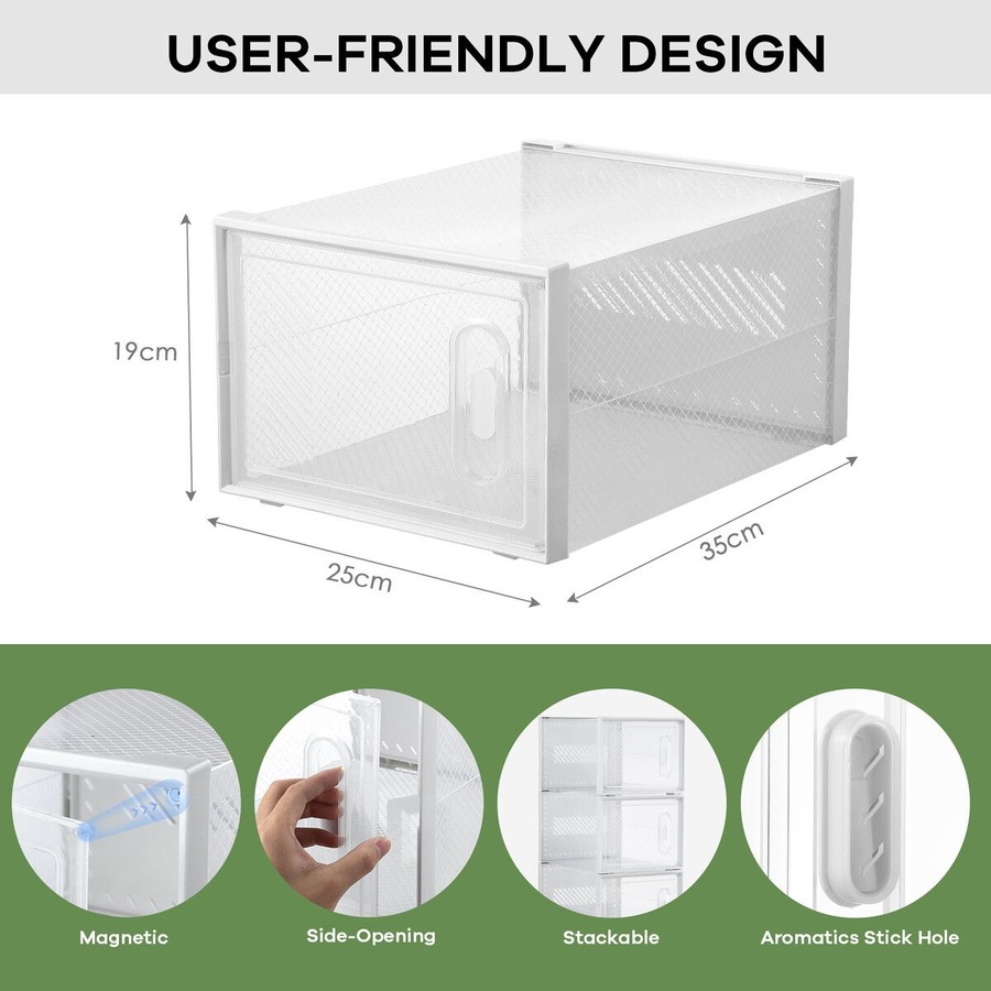 12PCS Plastic Shoe Boxes Clear Stackable Organiser Transparent Storage Containers Sneaker Display Cases Bins Holder Organizer Unit