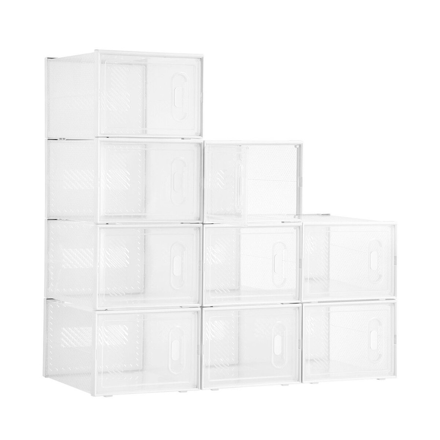 12PCS Plastic Shoe Boxes Clear Stackable Organiser Transparent Storage Containers Sneaker Display Cases Bins Holder Organizer Unit